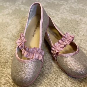 Shimmer gold with pink ribbon flats